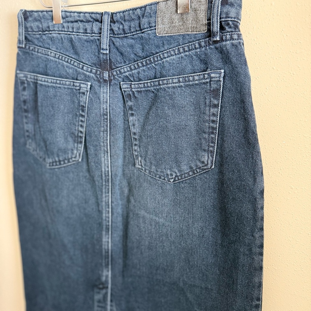 Topshop High Rise Denim Midi Skirt Dark Wash Pencil Size 8 - Picture 6 of 10